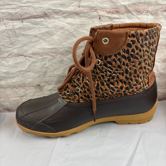 Sperry Girls Youth 6 Leopard Print Waterproof Rubber Port Duck Boots - Picture 10 of 11